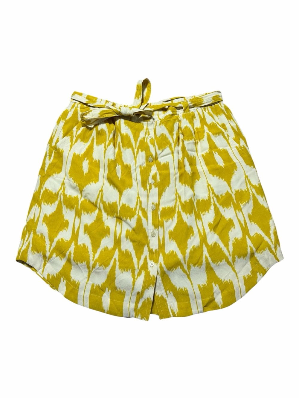LOFT Yellow Ikat Tie-Waist Button-Front Belted Skirt Summer Bright Boho Artsy